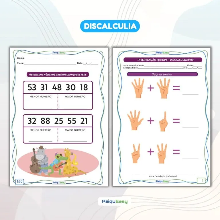 Exemplo de atividade para discalculia: comparar números e somar
